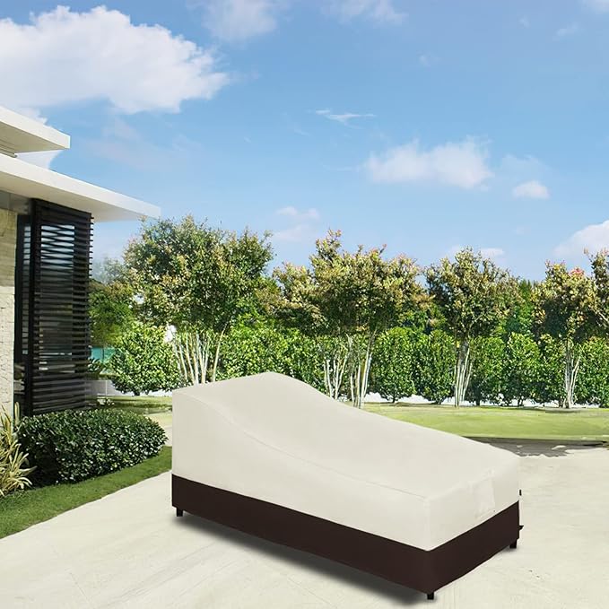 Easy-Going Waterproof Outdoor Chaise Lounge Cover, Heavy Duty Patio Lounge Chair Cover, Windproof Outdoor Furniture Cover with Air Vent (1 Pack-78Wx35.5Dx33H inch, Beige/Dark Brown)