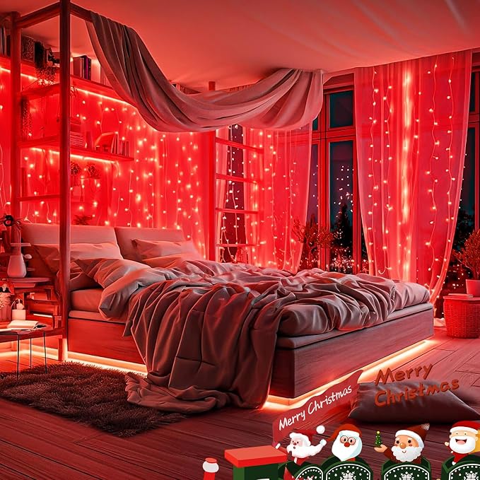Connectable 240LED Red String Lights Outdoor/Indoor, Extendable Plug in Twinkle Fairy Lights Waterproof with 8 Modes&Timer Function for Garden Bedroom Patio Tree Christmas Decorations