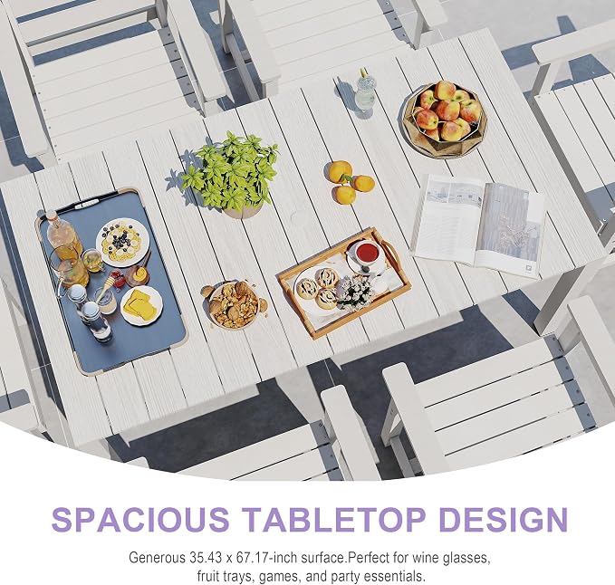 Domi HDPE Outdoor Dining Set, All-Weather 5 Piece Outdoor Dining Table Set with 2" Umbrella Hole, Outdoor Patio Dining Set for Garden, Poolside, Backyard, Deck, White