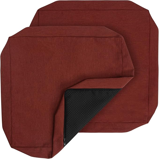 FUNHOME Outdoor Cushion Covers 18 x 18 x 4 inch,Set of 2,Non-Slip Grips Bottom,Replacement Cushion Covers for Garden Patio Furniture Couch Chair,Fade-Resistant Slipcover Only,No Insert(Dark Red)