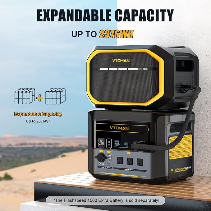 VTOMAN FlashSpeed 1000 Portable Power Station, 828Wh LiFePO4 Battery Solar Generator with Expandable Capacity 2376Wh, 1H Fast Charging(0-80%), 2000W Peak for Home Backup, Camping, Power Outages