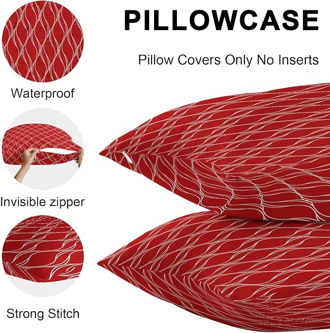 Red White Stripes Outdoor Pillow Covers 16x16 Inch Throw Pillow Covers Set of 2 Waterproof Decorative Pillow Cases Simple Geometric Modern Monochrome Cushion Covers for Patio Furniture Garden Couch