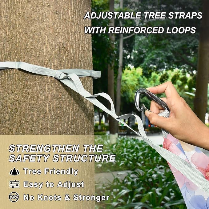 Camping Hammock Outdoor Hammocks for Outside Pink Blue Flower Fresh Beach Trees Portable Lightweight with Pockets Tree Straps Indoor