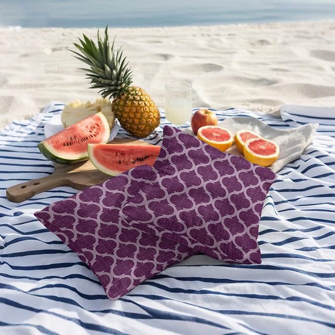 Dark Purple Moroccan Outdoor Pillow Covers 24x24 Inch Throw Pillow Covers Set of 2 Waterproof Decorative Pillow Cases Country Abstract Quatrefoil Lattice Cushion Covers for Patio Furniture Garden