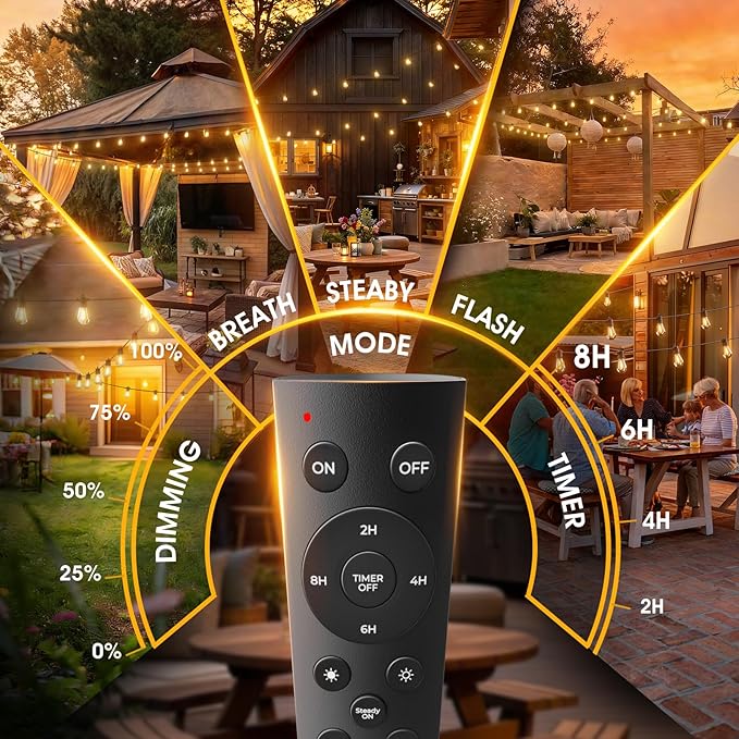 addlon 100FT LED Outdoor String Lights, Waterproof Dimmable Bulbs for Patio | UL Listed, Remote Control. Shatterproof Edison Bulbs, Timer, Linkable, 2700K Warm White. For Backyard, Pergola, 2-Pack*50FT.