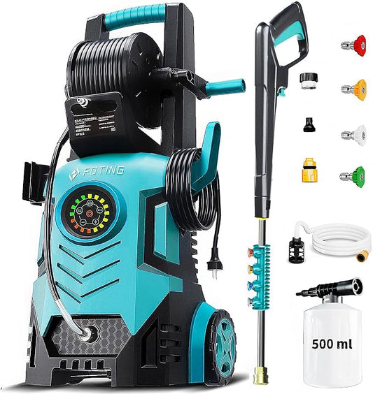 2026Upgraded Pressure Washer 5000PSI with Adj-8-Level Touch Screen, 34" Tall Power Washer, 4 Quick Connect Nozzles, Inlet Hose&Filter&500mlFoam Cannon for Cars/Fences/Driveways/Home Cleaning, Green