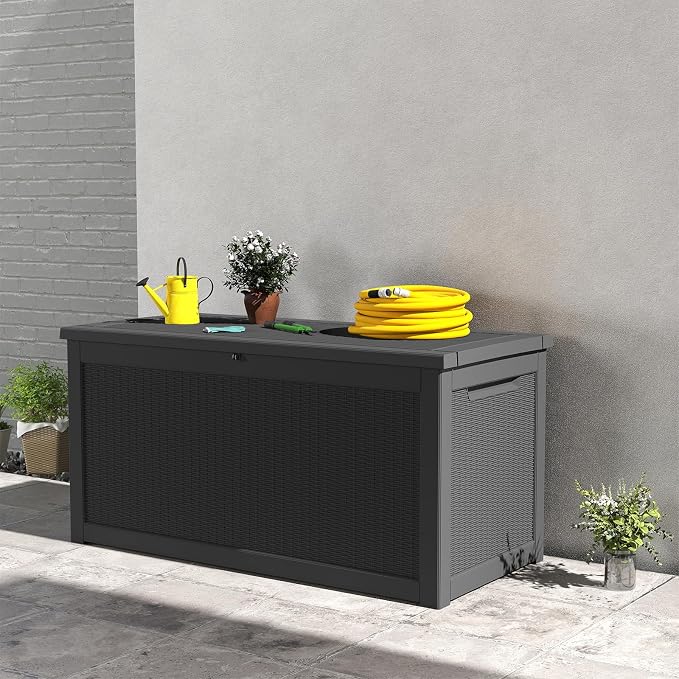 FEFLO 260 Gallon Waterproof Resin Deck Box, Heavy-Duty Outdoor Storage Box | Lockable Lid & UV-Resistant Patio Storage Chest for Garden Tools, Pool Accessories, Package Delivery, Toys, Furniture