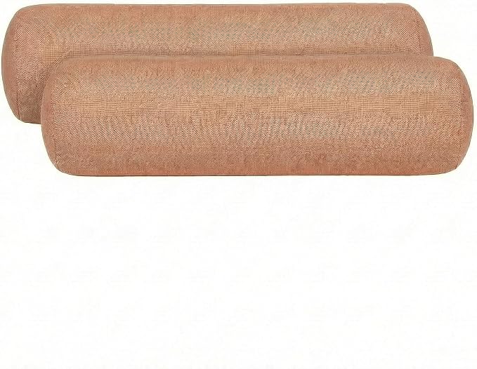 RSH DECOR: Sunbrella Neck Roll Pillows Set of 2 | 24” x 8” | Outdoor Bolster for Patio, Deck, Porch, or Poolside Chairs | Fade & Water-Resistant | Made in USA (Cast Petal Pink)
