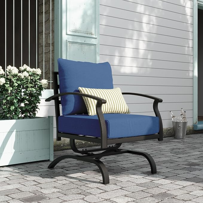 Kurapika 2 Pieces Patio Furniture Set, Outdoor Metal Rocking Chair, Patio Bistro Set Rocker Chairs with Thickened Cushions for Porch Garden Deck, Navy Blue