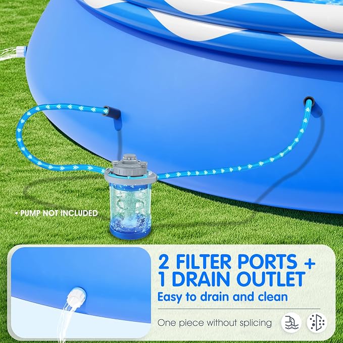 FunBy Upgraded Double Rings Inflatable Above Ground Swimming Pool Easy Set for Adults, Inflatable Top Rings Above Ground Swimming Pool, Water Ripple Print, 500 Gal Capacity (8ftx25in)