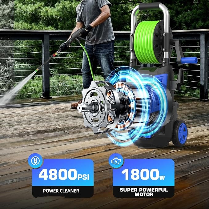 Electric Pressure Washer 5000 PSI, Power Wahser Powered with 33ft Pressure Hose, 4 Nozzles and Foam Cannon, Powerwahser for Home, Car,Fences,Patio, Blue