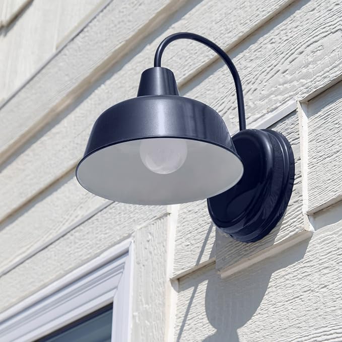 Design House Mason Farmhouse Gooseneck Barn Light, Outdoor Exterior Porch or Patio Wall Light Fixture, Navy, 8 Inch Diameter, 1-Pack, 579334 | Wall Mount, Modern Farmhouse, Steel, Lighting, 579334
