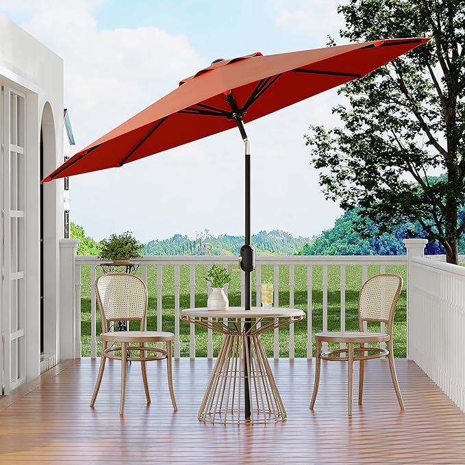 GarveeLife 9FT Patio Umbrella Outdoor, Table Umbrella with Push Button Tilt and Crank, 8 Sturdy Ribs UV Protection Waterproof for Garden, Pool, Market, Deck (Orange)