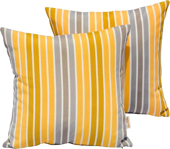 ovios Patio Throw Pillows Outdoor Lumbar Decorative Boho Floral Printed Geometric Multicolored Pillow for Sofa Couch Chair Outside, Set of 2 (17 x 17 Inch, Yellow Stripe)