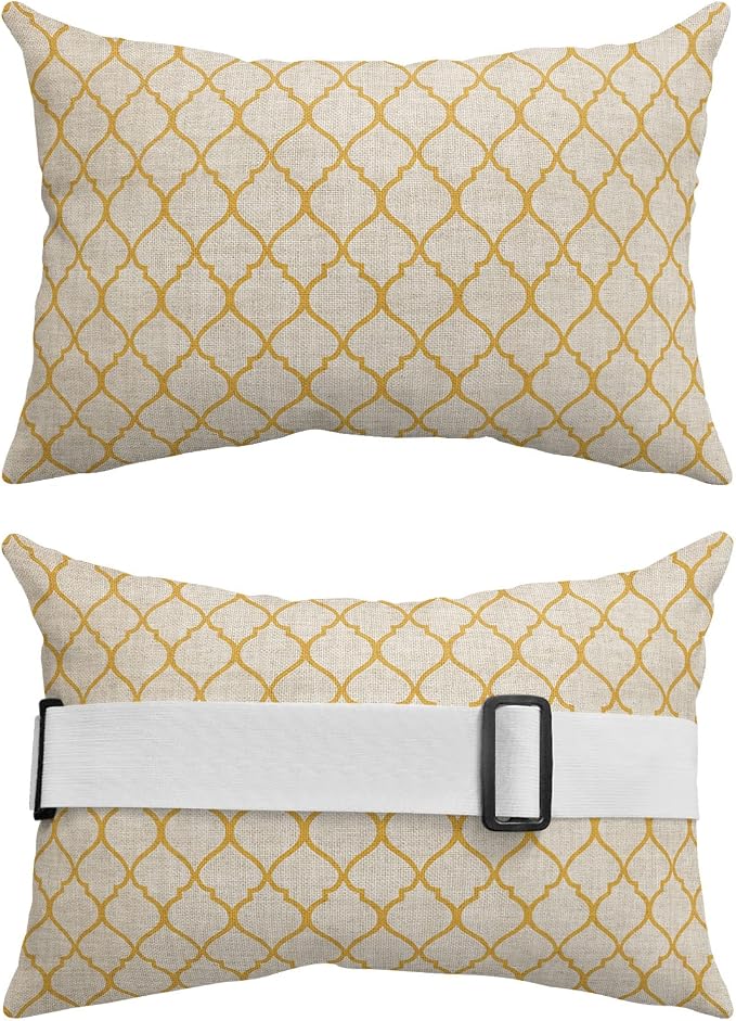 Outdoor Pillows Covers with Inserts Rustic Moroccan Geometric Quatrefoil Yellow Lattice Waterproof Pillow with Adjustable Strap Throw Pillows for Patio Furniture Recliner Lounge Chair, 11" x 16", 1PCS