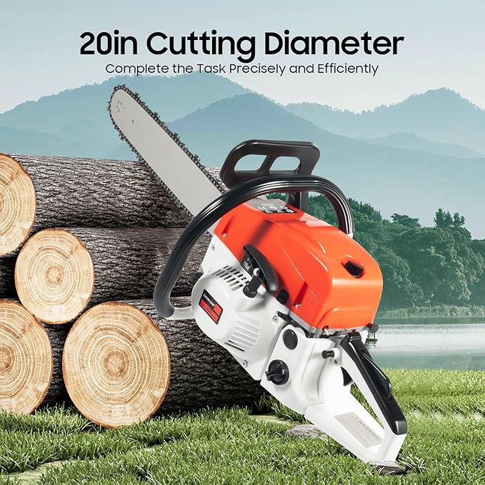 Gas Chainsaw, 2 Stroke Gas Powered Chainsaw, Gasoline Chainsaw Handheld Cordless Petrol Chain Saws for Tree Cutting, Gardens, Farms (20 Inch 52CC)