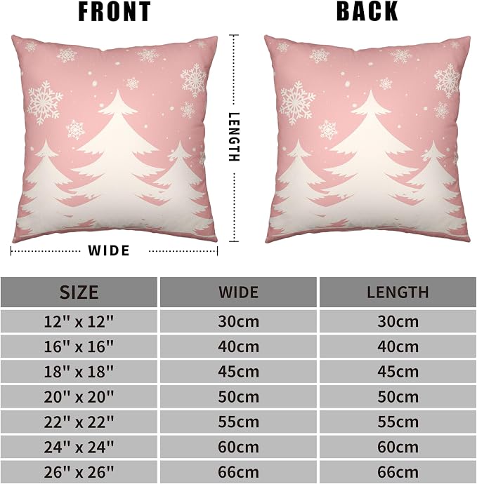 Set of 2 Snowman Throw Pillow Covers 24x24 Pink Christmas Pillowcase White Xmas Tree Pillow Covers Cotton Linen Cushion Case for Holiday Decorations Living Room Couch Sofa
