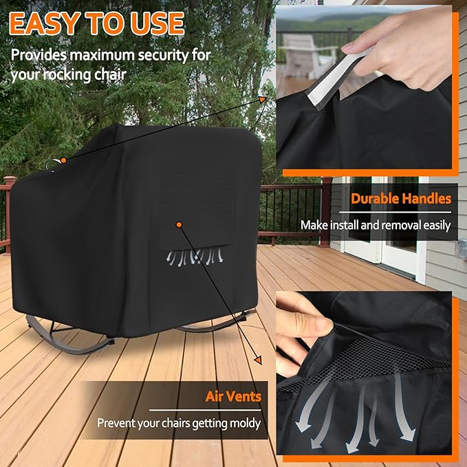 STARTWO Outdoor Papasan Rocking Chair Cover, Patio Furniture Covers Waterproof adapter for Egg Rocking Chairs and Rattan Wicker Lounge Chairs, 38"L x 46"W x 19"H, Black