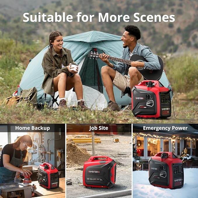 AMERISUN 2500W Inverter Generator, Ultra Quiet Small Generator for Camping, RV