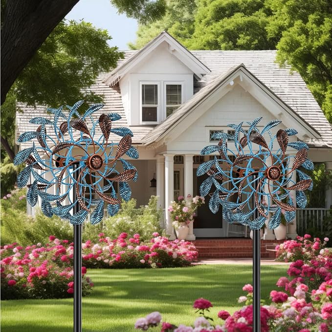 360° Wind Spinners Outdoor, Wind Sculptures Windmill with Metal Stake, 63.2" Kinetic Large Metal Yard Art Decor Spinners Pinwheels for Garden Outside Patio Lawn