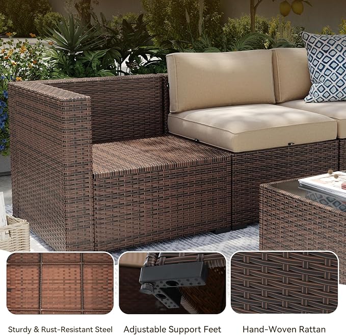 Aoxun Patio Furniture Sets, 12-Piece Outdoor Patio Furniture with 44'' Propane Gas Firepit Table, Wicker Outdoor Conversation Set Sectional Sofa for Backyard, Poolside, Garden