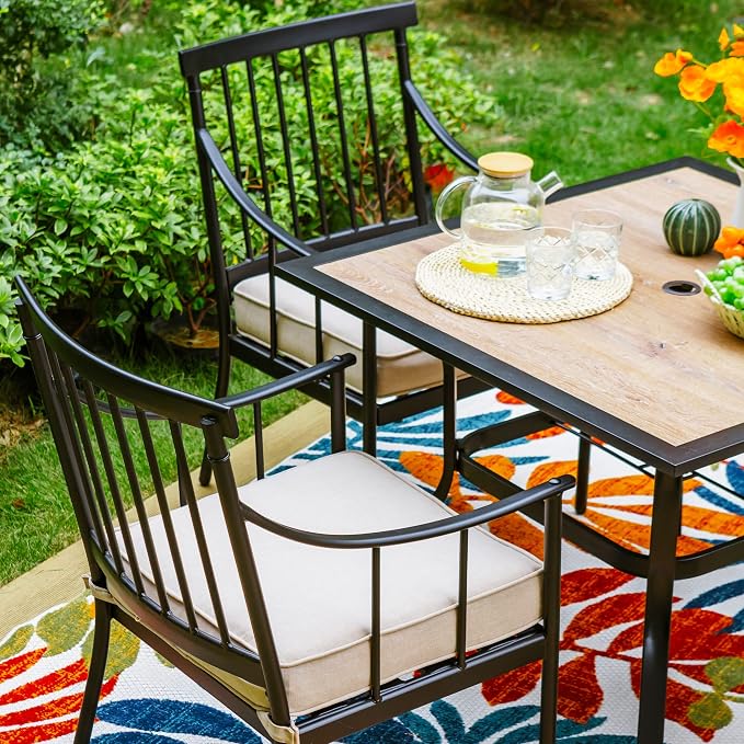 Sophia and William Patio Dining Set, 5 PCS | E-Coated and Steel, Square Table, Straight Legs Chairs, 1.57" Umbrella Hole, Weather-Resistant