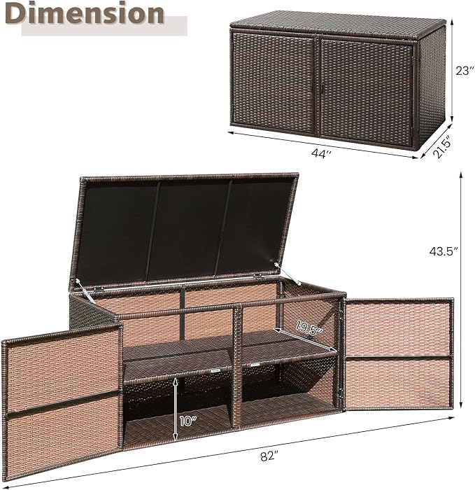 Giantex Rattan Deck Box 73 Gallon Wicker Storage Box W/Separate Storage Shelf, Openable Door, Steel Frame, Toys and Tools Organize for Yard, Garden, Balcony, Porch, Patio Rattan Storage Box (Brown)