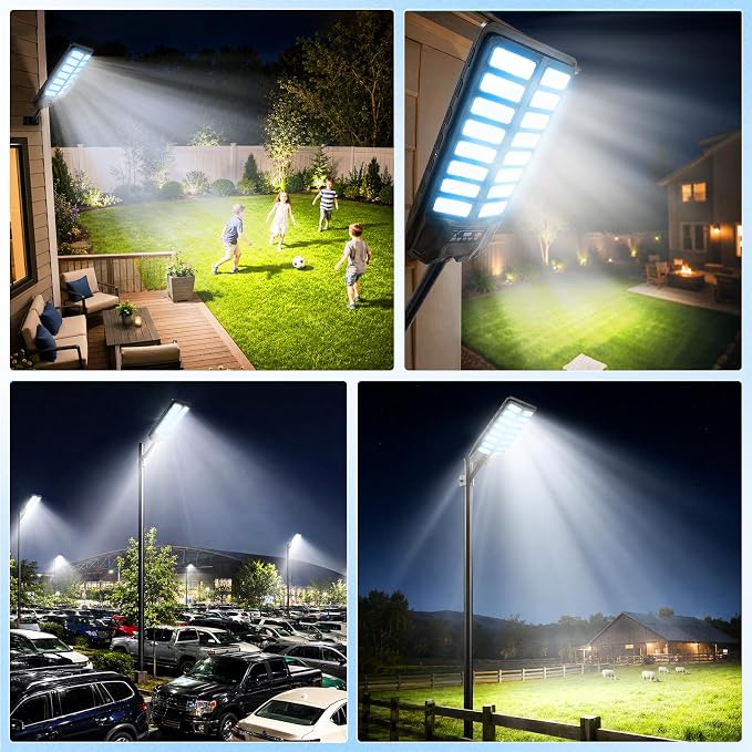 NIUBA Solar Lights Outdoor, IP67 Waterproof Street Lights Outdoor, Dusk to Dawn Solar Security Flood Lights Motion Sensor with Remote Parking Lot Light,Commercial Area Lighting for Outside (4-Pack)