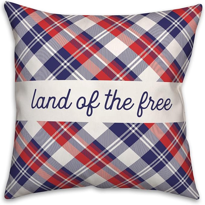Home of The Brave Land of The Free Indoor/Outdoor Pillow | Decorative Pillows for Living Room Couch Bed Sofa Patio, Fluffy Soft Cushion | Water Resistant Blue, 18x18