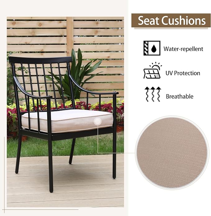 Sophia and William Patio Dining Set, 5 PCS | E-Coated and Steel, Square Table, Straight Legs Chairs, 1.57" Umbrella Hole, Weather-Resistant