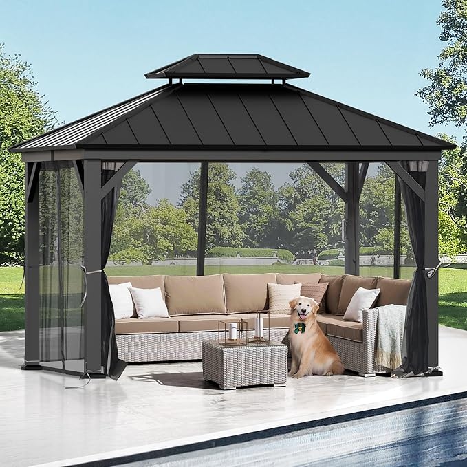 Covered Outdoor Gazebo Curtain Replacement Universal 4-Panel Sidewalls 10' x 12', Outdoor Gazebo Privacy Curtains with Zipper, Replacement for Patio Canopy, Garden, Backyard, Grey (Curtain Only)
