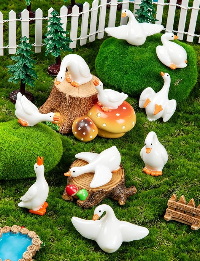 21pcs Mini Resin Goose Figurines, Tiny Animal Figurine Bulk | Small Desk Goose Decor for Garden Lawn Yard Micro Landscape Aquarium Potted Ornament DIY Craft