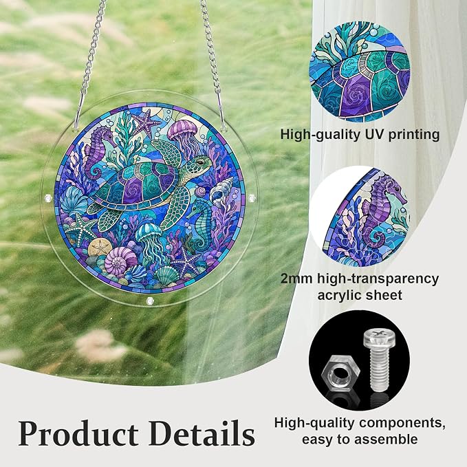 Acrylic Puzzle Suncatcher, Sun Catchers Puzzle for Window Hanging | 7.4 Inch Coastal Turtle DIY Suncatcher Puzzle for Adults, Ideal Gifts for Women, Men, Wife, Mom, Home & Garden Decor