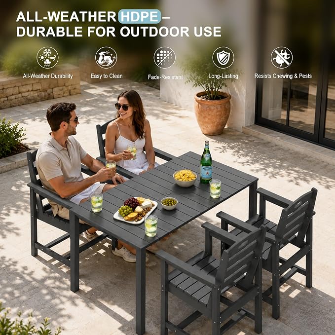 Domi HDPE Outdoor Dining Set, All-Weather 3 Piece Outdoor Dining Table Set with 2" Umbrella Hole, Outdoor Patio Dining Set for Garden, Poolside, Backyard, Deck, Grey