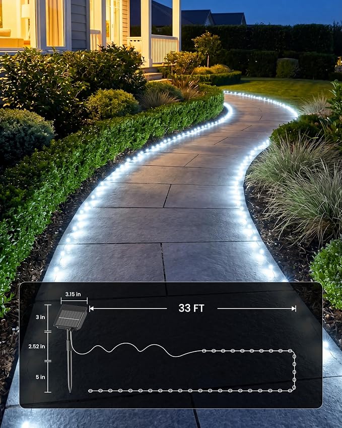 Minetom Solar Fairy Lights, 2 Pack Total 66 FT 200 LED Solar String Lights | IP65 Waterproof Twinkles Lights with 8 Modes, Christmas Lights Outdoor for Patio Party Garden Yard Tree Decor (Cool White)