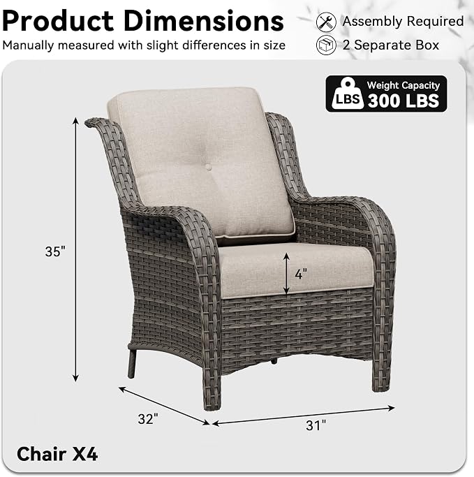 4 Piece Outdoor Wicker Patio Furniture Set, Patio Chairs Set of 4 with Thickened Olefin Cushions, High Back and Deep Seating, Hand-Woven PE Rattan for Porch, Deck, Beige