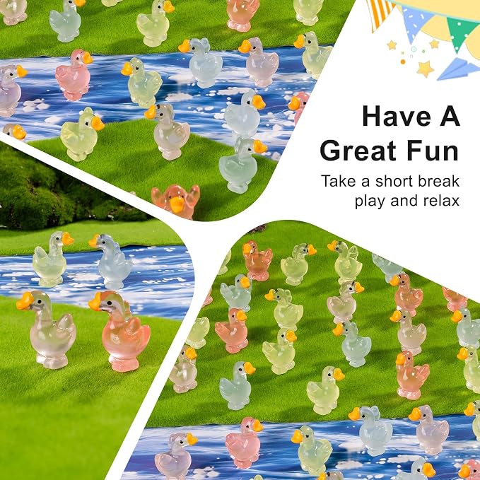 60 pcs Mini Resin Swan Many Styles Variety Tiny Luminous Animals Figures Miniature Little Small Animal Figurines Bulk for Micro Fairy Garden Landscape Accessories Hide Crafts Decor Aquarium