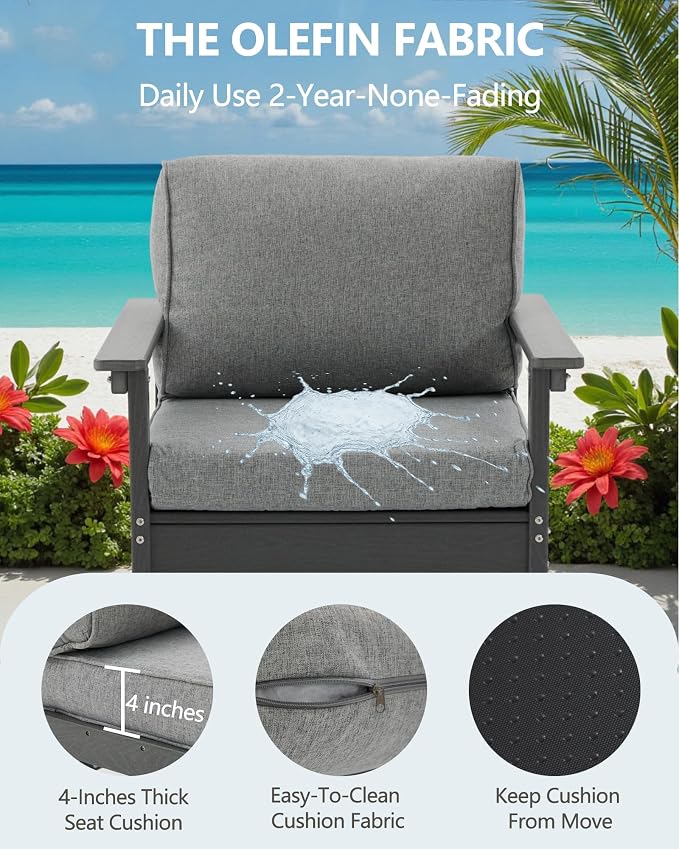 HDPE Outdoor Patio Furniture Set, 9-Piece Sofa Set with 5-Seat Couch, 2 Armchairs & 2 Coffee Tables, Weatherproof Conversation Set with Cushions, All-Weather Waterproof, for Garden, Porch & Backyard