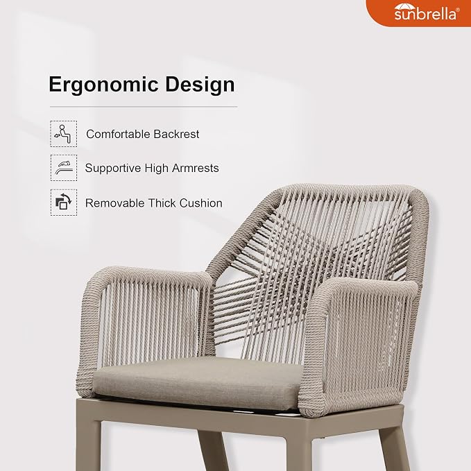 PURPLE LEAF 7 Pieces Patio Dining Set Aluminum Modern Rectangular Table and Rattan Arm Chairs with Cushions for Kitchen Porch Garden Outdoor Furniture Sets, Champagne