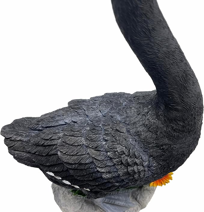 Porch Goose Statue Black Cygnus, Big Resin Garden Lawn Yard Décor, Sculpture, 20 inches High Figurine, Duck, Indoor and Outdoor, by GGTown TM