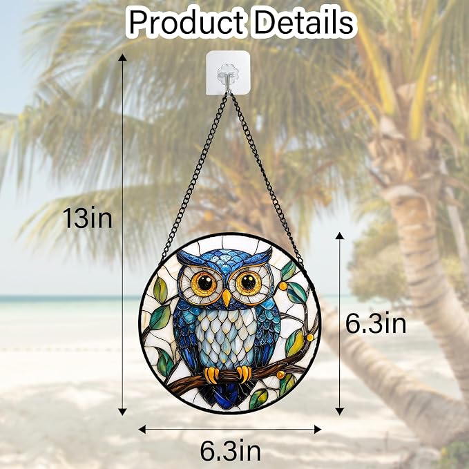 DASTOLL Stained Glass Window Hanging, Owl Gifts for Women Sun Catchers Diamond Glass Panel Hangings Birds Suncatcher Decor for Birthday for Women, Men, Wife, Aunt, and Mom 6.3 in