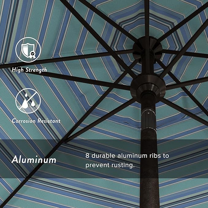 California Umbrella 9' Round Aluminum Market Umbrella, Crank Lift, Push Button Tilt, Bronze Pole