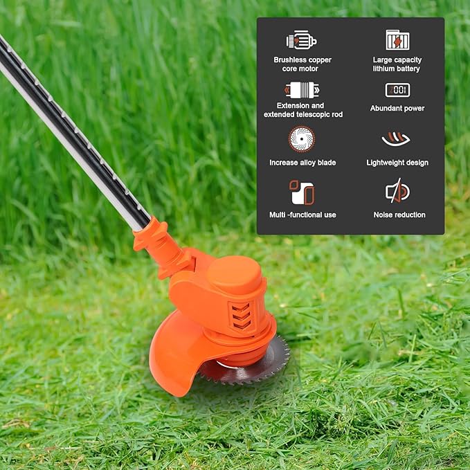 Cordless String Trimmer, 3 in 1 Trimmer and Edger with Telescopic Rod, 12V Battery Powered String Trimmer Cordless, Weed Mower Lawn Mower for Lawn Garden Yard, 2×2.0Ah Battery and Charger Included