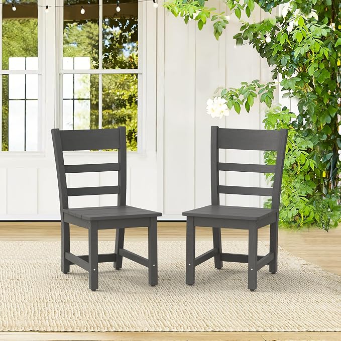 Cozyman Armless Outdoor Dining Chairs, All Weather Resistant HDPS Patio Dining Chairs, Classic Chair Support 350 LBS, for Outdoor Indoor, Lawn, Garden, Backyard, Dark Gray