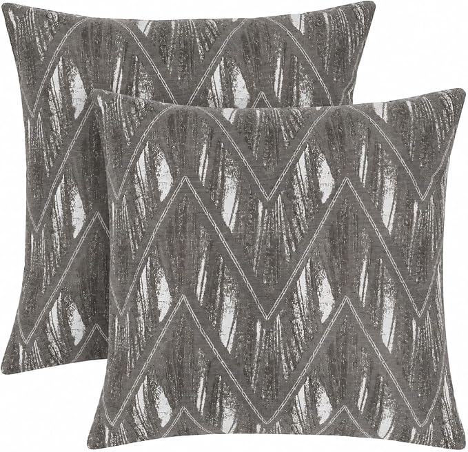 Outdoor Pillow Covers Waterproof Throw Pillow Covers, Set of 2 Jacquard Texture Water Resistant Fade Resistant Decorative Cushion Covers for Garden Patio Bench Couch Sofa, 18x18 Inch (Taupe Taupe)
