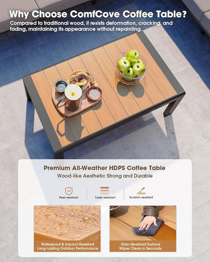 Aluminum Outdoor Patio Furniture Set 8 Seats, Outdoor Sectional Corner Sofa, Patio Conversation Sets with Coffee Table & Washable Thick Cushions, Outdoor Furniture for Backyard, Porch, Gray