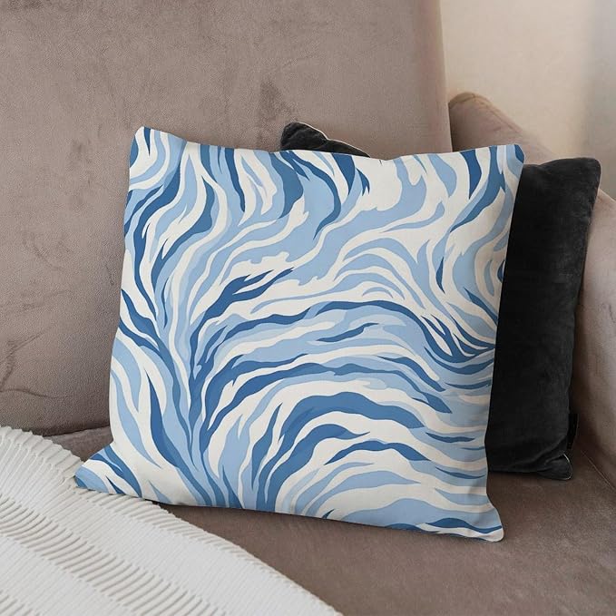 Blue Tiger Print Cushion Cases Animal Tiger Print Throw Pillow Cover Retro Outdoor Garden Decoration for Patio Couch Sofa Office 20x20 in