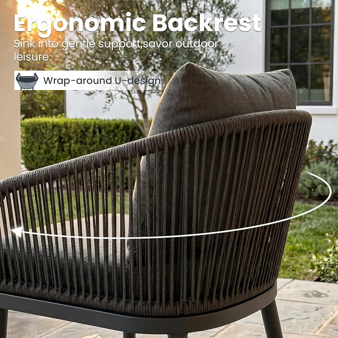 5-Piece Patio Dining Table Sets, Woven Wicker Dining Set with Rectangular Aluminum Table and Dining Chairs Modern Outdoor Dining Furniture Set for Outdoors and Indoors