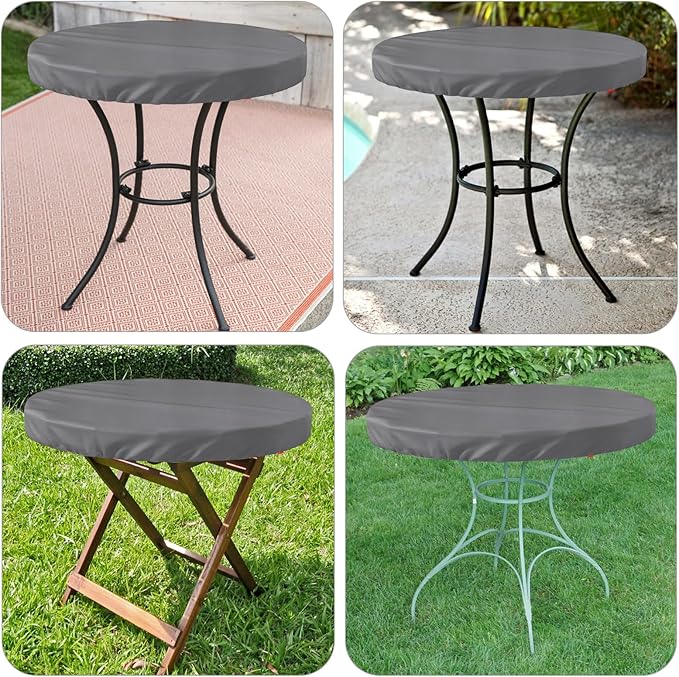 Outdoor Round Table Cover Waterproof UV-Resistant for 36 Inch Diameter Patio Tables - Heavy Duty Weatherproof Table Top Protector with Elastic Hem (Grey)