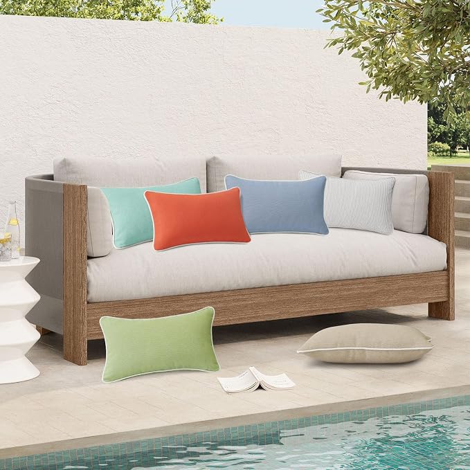 Unimatta Decorative Outdoor Water Repellent Throw Pillows with Inserts, Set of 4, 20" x12" Pillows for Patio, Backyard, Bed, Couch, and Patio Furniture, Seaweed Green